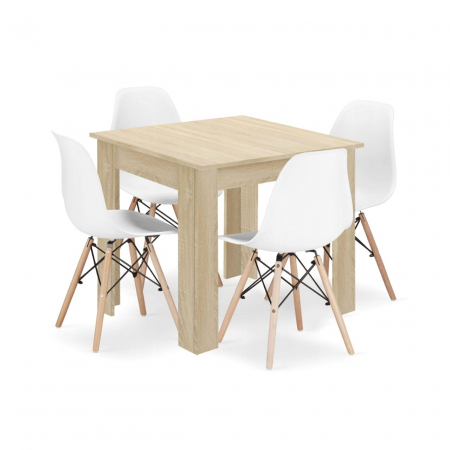 Mese - Set masa pentru sufragerie/living + 4 scaune Osaka alb, Artool, lemn, stejar sonoma, 80x80x75 cm