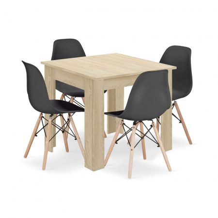 Mese - Set masa pentru sufragerie/living + 4 scaune Osaka negru, Artool, lemn, stejar sonoma, 80x80x75 cm