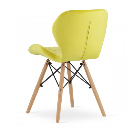 Set masa rotunda stil scandinav + 2 scaune Lago catifea, Artool, MDF si lemn, alb si galben, 60x72 cm [3]
