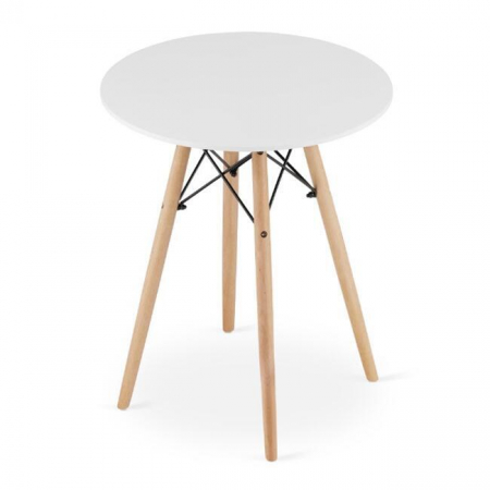 Set masa rotunda stil scandinav + 2 scaune Lago catifea, Artool, MDF si lemn, alb si galben, 60x72 cm [10]