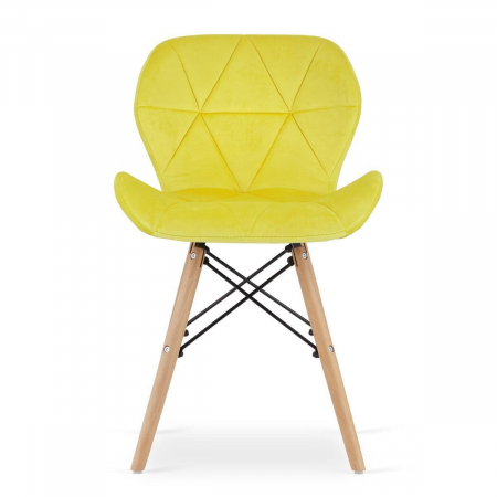 Set masa rotunda stil scandinav + 2 scaune Lago catifea, Artool, MDF si lemn, alb si galben, 60x72 cm [1]