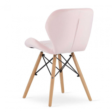 Set masa rotunda stil scandinav + 2 scaune Lago catifea, Artool, MDF si lemn, alb si roz, 60x72 cm [3]