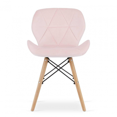 Set masa rotunda stil scandinav + 2 scaune Lago catifea, Artool, MDF si lemn, alb si roz, 60x72 cm [2]
