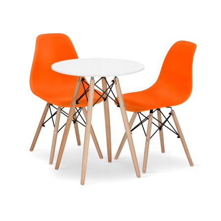 Scaune - Set masa rotunda stil scandinav + 2 scaune Osaka, Artool, MDF si lemn, alb si portocaliu, 60x72 cm