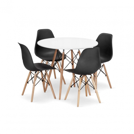 Scaune - Set masa rotunda stil scandinav + 4 scaune Osaka negru, Artool, MDF si lemn, 90x72 cm