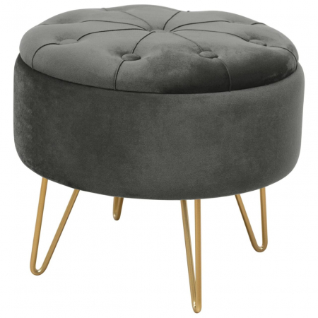 Scaune - Taburet, rotund, cu spatiu depozitare, catifea, gri grafit, max 80 kg, 38x33 cm, Caro, Akord