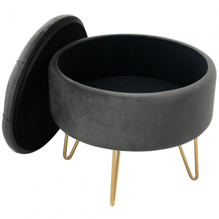 Taburet, rotund, cu spatiu depozitare, catifea, gri grafit, max 80 kg, 38x33 cm, Caro, Akord [1]