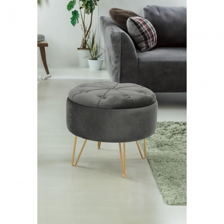 Taburet, rotund, cu spatiu depozitare, catifea, gri grafit, max 80 kg, 38x33 cm, Caro, Akord [2]