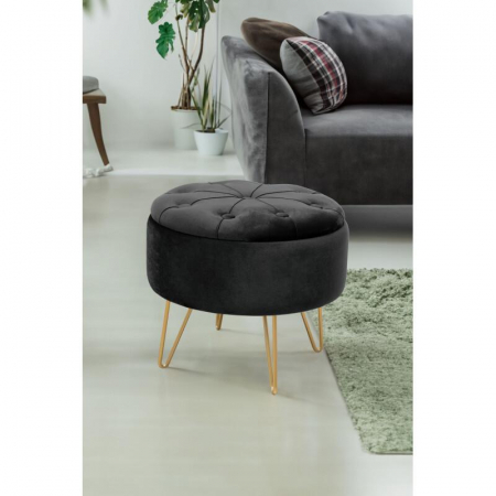 Taburet, rotund, cu spatiu depozitare, catifea, negru, max 80 kg, 38x33 cm, Caro, Akord [1]