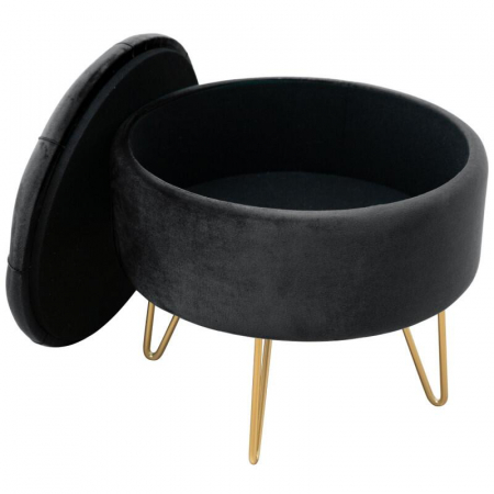Taburet, rotund, cu spatiu depozitare, catifea, negru, max 80 kg, 38x33 cm, Caro, Akord [3]