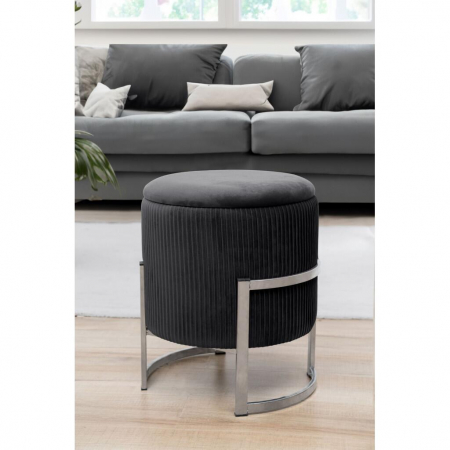 Taburet, rotund, cu spatiu depozitare, catifea, negru, max 80 kg, 40x46 cm, Porto, Akord [2]