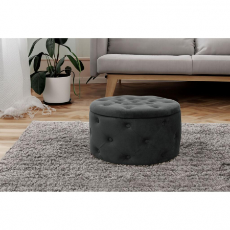 Taburet, rotund, cu spatiu depozitare, catifea, negru, max 80 kg, 55x30 cm, Alia, Akord [1]