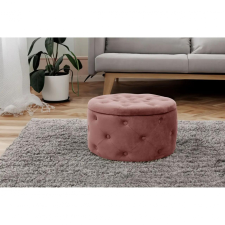 Taburet, rotund, cu spatiu depozitare, catifea, roz, max 80 kg, 55x30 cm, Alia, Akord [3]