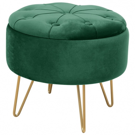 Scaune - Taburet, rotund, cu spatiu depozitare, catifea, verde, max 80 kg, 38x30 cm, Caro, Akord
