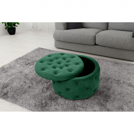 Taburet, rotund, cu spatiu depozitare, catifea, verde, max 80 kg, 55x30 cm, Alia, Akord [2]