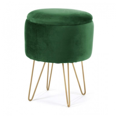 Scaune - Taburet, rotund, cu spatiu depozitare, catifea, verde, max 90 kg, 35x35x45 cm, Lilli