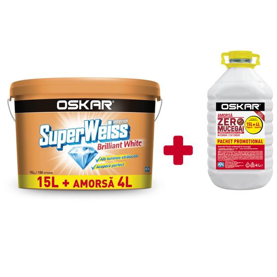 Vopsele Lavabile Pentru Interior - VOPSEA LAVABILA INTERIOR SUPERWEISS 15L+ 4L AMORSA OSKAR