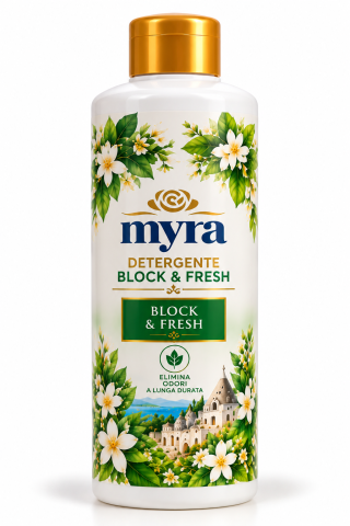 Detergenti pentru casa - Detergent pardoseli anti-miros Block&Fresh, 750 ml, Myra - gel enzimatic pH neutru cu tehnologie Odor Remover