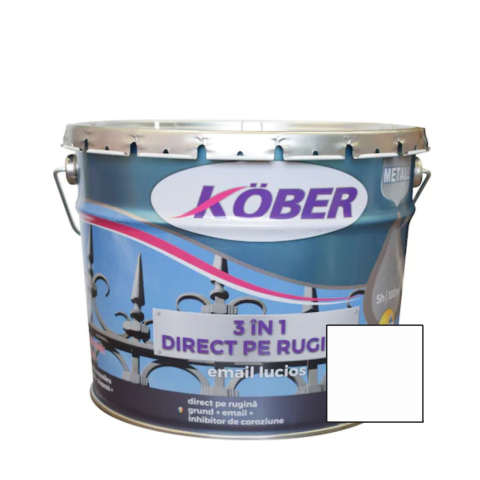 Vopsele - Email 3 in 1 alb pentru metal, 10l, Kober
