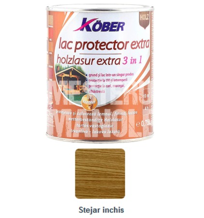 Vopsele - LAC PROTECTOR LAZUR EXTRA STEJAR INCHIS 0.75L KOBER