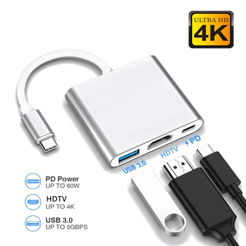 Adaptor HUB 3 in 1 la USB tip C 4K UHD [4]