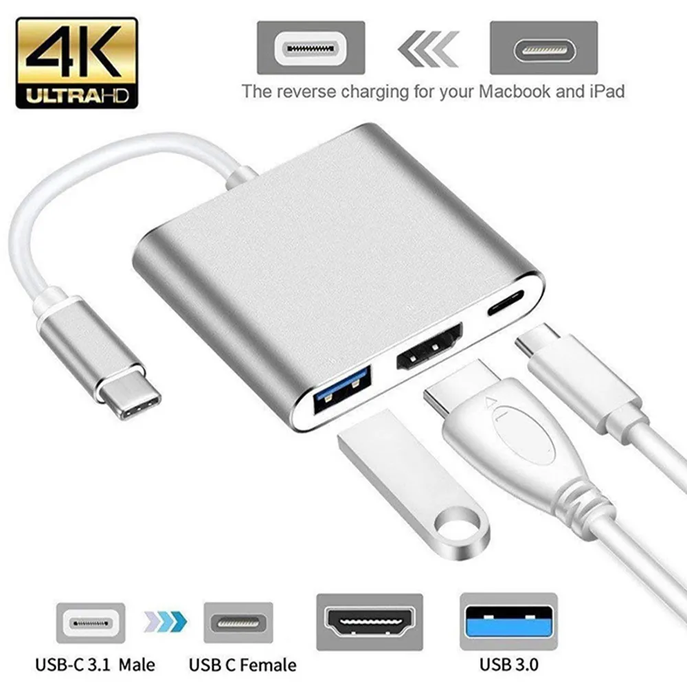 Adaptor HUB 3 in 1 la USB tip C 4K UHD [8]