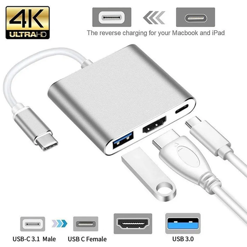HUB-USB - Adaptor HUB 3 in 1 la USB tip C 4K UHD