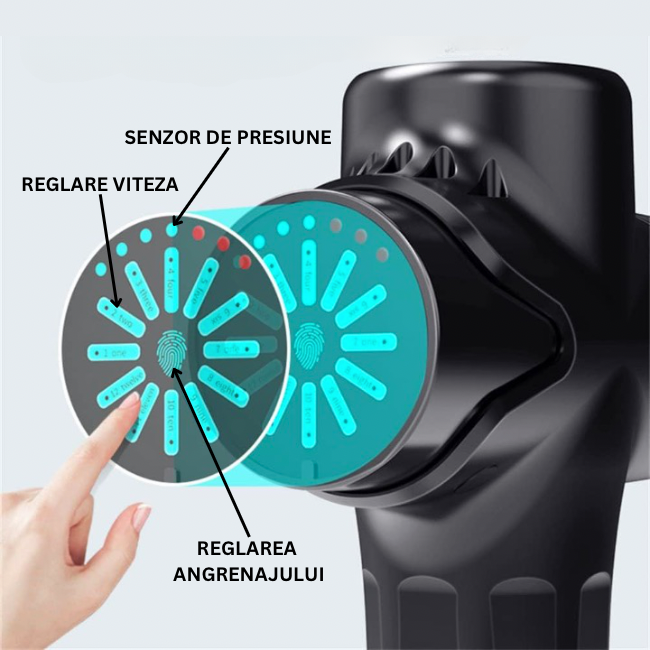 Aparat pentru masaj Profesional tip pistol, Ecran Tactil LED, 12 viteze, 1600-3960 Rmp, 2500 mAh, 24 V, 12 capete, servieta depozitare, Portabil, Negru [3]