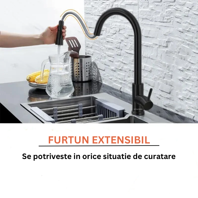 Baterie chiuveta bucatarie, profesionala cu dus extractabil si Pipa flexibila, cu senzor de pornire/oprire la atingere, touch, 2 functii de curgere a apei, Negru, Metadoro [6]