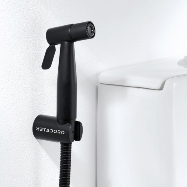 Cap dus cu functie de bideu, Cu furtun si para de dus, Cap T, Montaj perete, Accesorii incluse, Negru, Metadoro® [6]