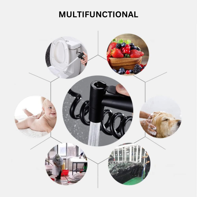 Cap dus cu functie de bideu, Cu furtun si para de dus, Cap T, Montaj perete, Accesorii incluse, Negru, Metadoro® [7]