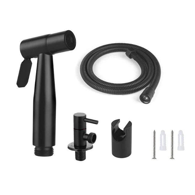 Cap dus cu functie de bideu, Cu furtun si para de dus, Cap T, Montaj perete, Accesorii incluse, Negru, Metadoro® [2]