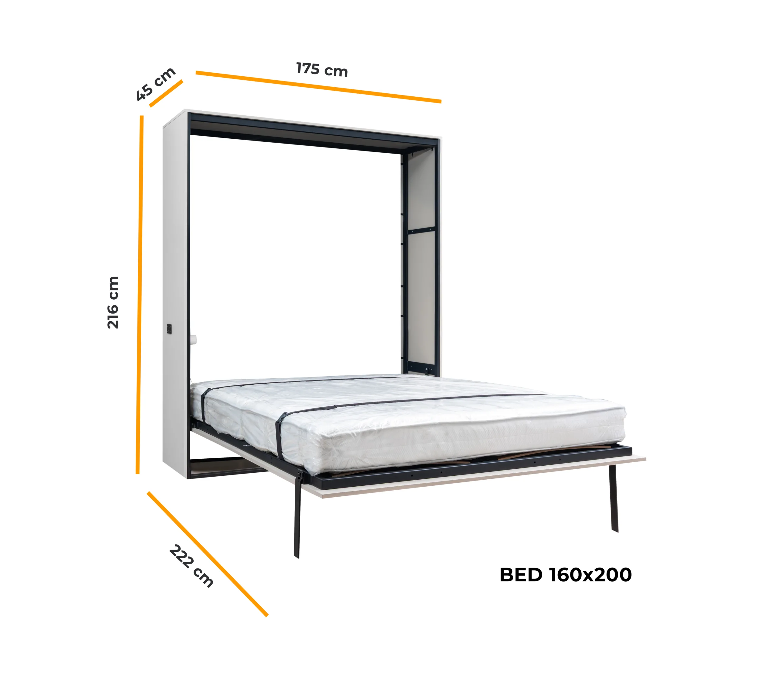 Sistem metalic pentru pat de perete vertical, 2 persoane, fără module laterale [4]