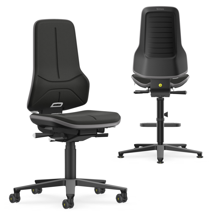 Scaun ESD Bimos ESD NEON 1 cu spătar cu contact permanent, cu tălpi - Stofă Duotec ESD negru [2]