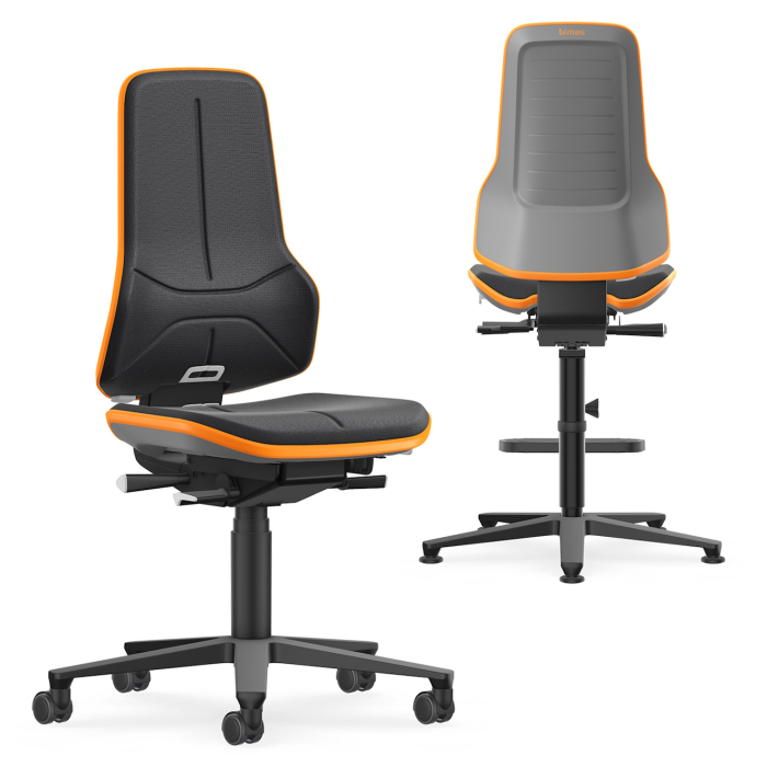 Scaun industrial Bimos NEON 1 cu spătar cu contact permanent, cu tălpi - Stofă Duotec negru [2]