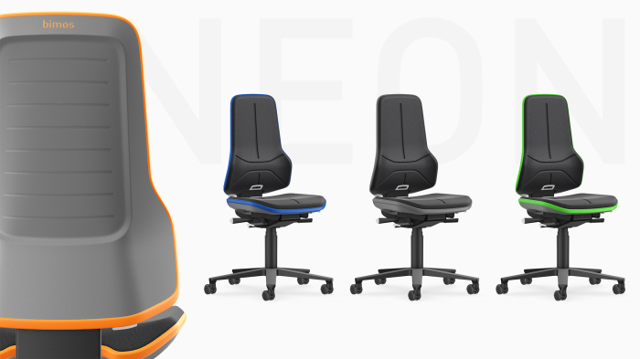 Scaun industrial Bimos NEON 1 cu spătar cu contact permanent, cu tălpi - Stofă Duotec negru [4]