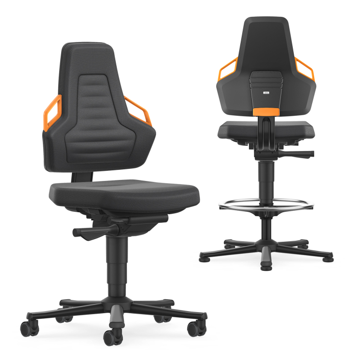 Scaun industrial Bimos NEXXIT 3 cu tălpi și inel picioare - Stofă Duotec negru [2]