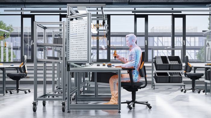 Scaun industrial Bimos NEXXIT 3 cu tălpi și inel picioare - Stofă Duotec negru [7]
