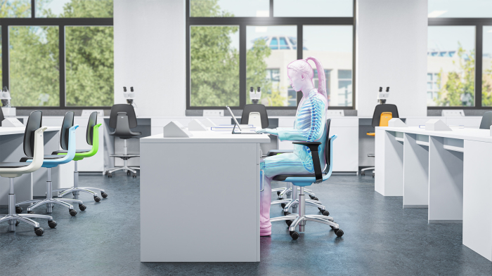 Scaun laborator Bimos LABSIT 3 cu tălpi și inel picioare - Piele ecologică Magic negru [4]