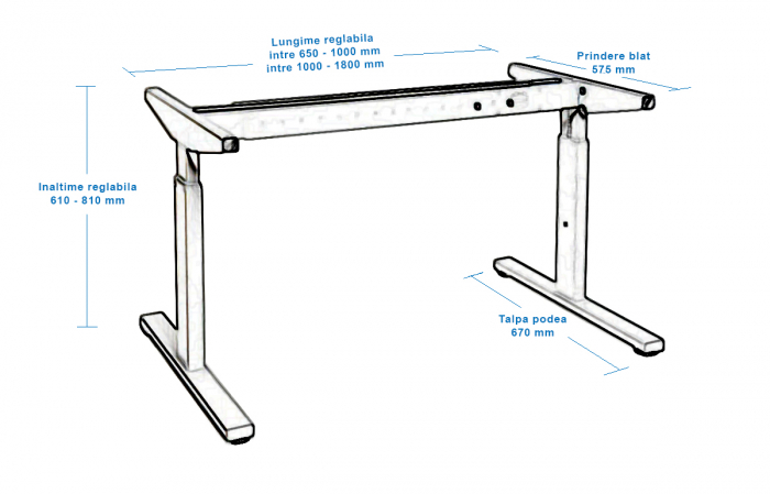 Structură Metalică Birou Aura - Reglabilă 65-180 cm - Gri Premium [8]