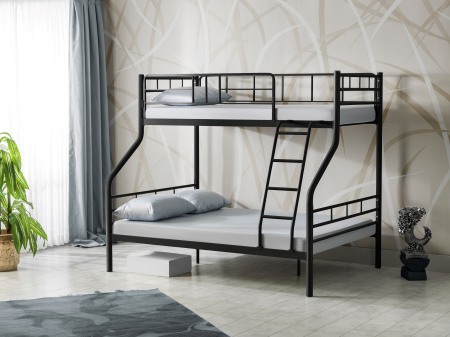Paturi metalice - Pat suprapus metalic DW90-XL negru mat 90x200 si 140x200 cm