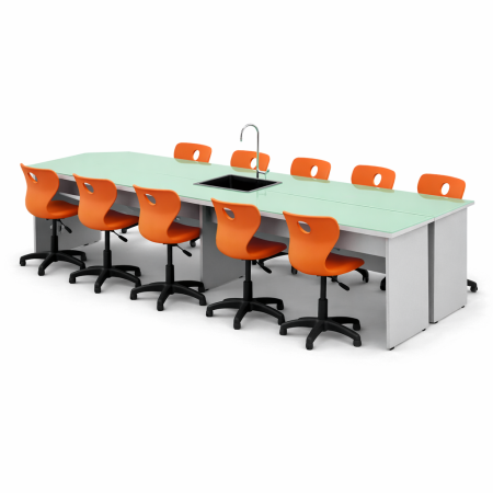 Mobilier scolar - Masă laborator școlar pentru 8 utilizatori cu chiuvetă și scaune