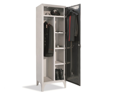 Dulap vestiar metalic specializat cu 1 ușă, 4 polițe și separator, 600x500x1950 mm