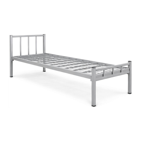 Paturi metalice fixe - Pat metalic single 90x200 cm gri cu somieră metalică