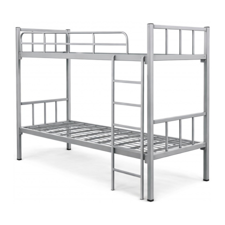 Paturi metalice fixe - Pat suprapus metalic 90x200 cm gri cu scară și balustradă