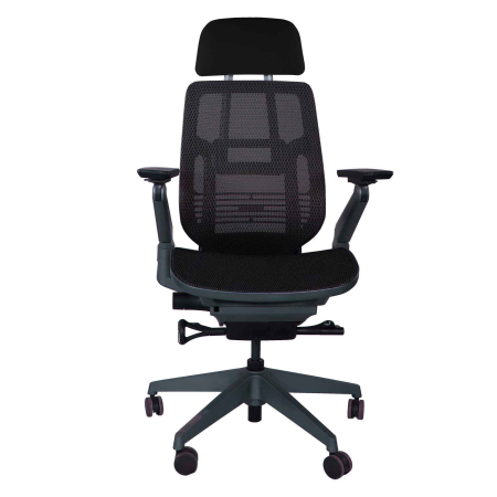 Scaun ErgoStar, Mesh Negru, Suport Lombar, Tetiera si Brațe Reglabile 360°