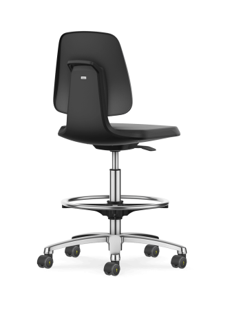 Scaun laborator ESD Bimos ESD LABSIT 4 cu rotile Stop & Go și inel picioare - Piele ecologică Magic ESD negru