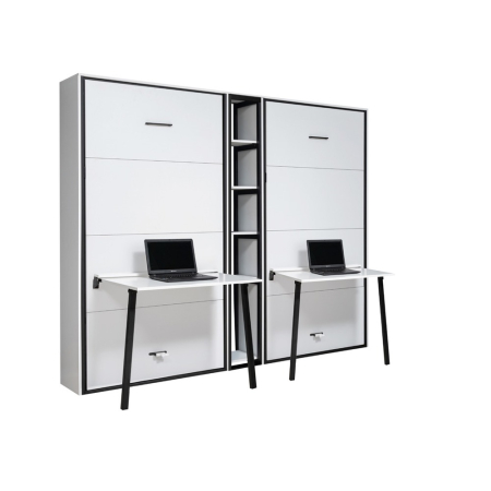 Mobilier metalic - Sistem metalic pentru pat de perete, set 2 paturi gemene cu mese de lucru pliabile