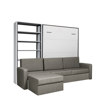 Mobilier metalic - Sistem metalic pentru pat de perete vertical, cu bibliotecă, canapea 3 locuri și puf