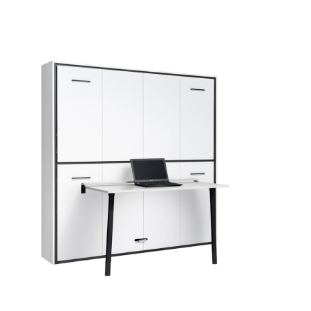 Mobilier metalic - Sistem metalic pentru pat etajat ascuns în dulap-bibliotecă cu birou (2 niveluri)
